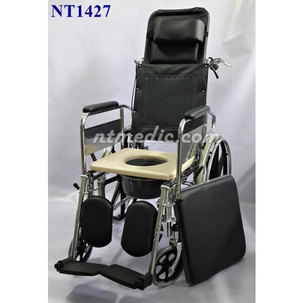 รถเข็นนั่งถ่ายปรับนอนได้ รถเข็นผู้ป่วยพับได้ Commode Wheelchair NT1427